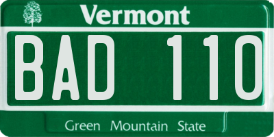 VT license plate BAD110
