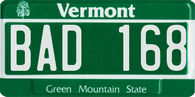 VT license plate BAD168