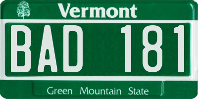 VT license plate BAD181