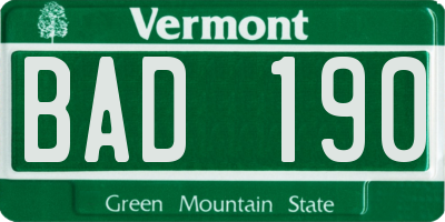 VT license plate BAD190