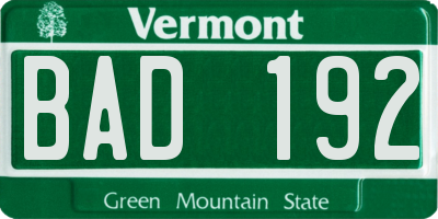 VT license plate BAD192