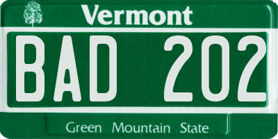 VT license plate BAD202