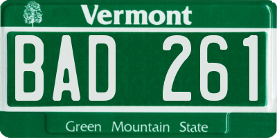 VT license plate BAD261