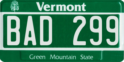 VT license plate BAD299