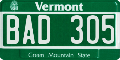 VT license plate BAD305
