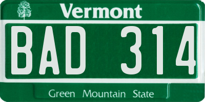 VT license plate BAD314