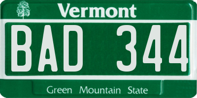 VT license plate BAD344