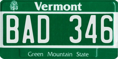 VT license plate BAD346
