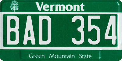 VT license plate BAD354