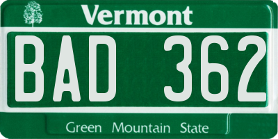 VT license plate BAD362