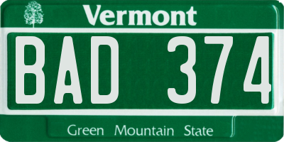 VT license plate BAD374