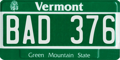 VT license plate BAD376