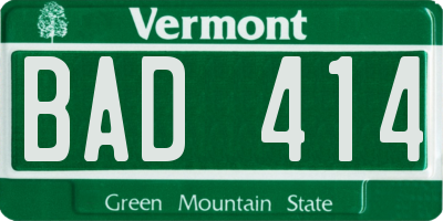VT license plate BAD414