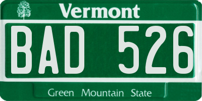 VT license plate BAD526