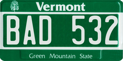 VT license plate BAD532