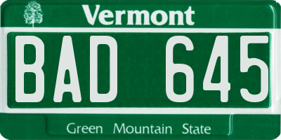 VT license plate BAD645