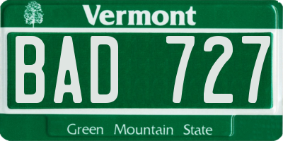 VT license plate BAD727