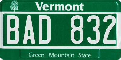 VT license plate BAD832