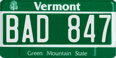 VT license plate BAD847