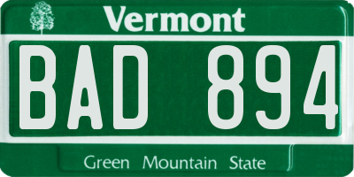 VT license plate BAD894