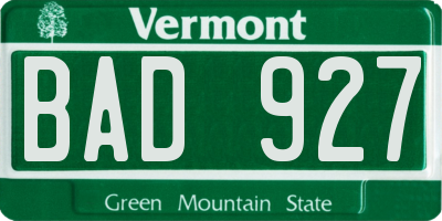 VT license plate BAD927