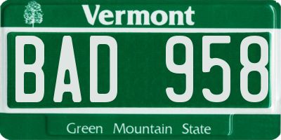 VT license plate BAD958