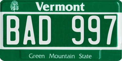 VT license plate BAD997