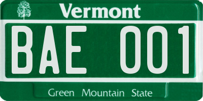 VT license plate BAE001