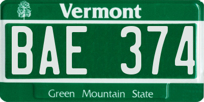 VT license plate BAE374