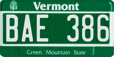VT license plate BAE386
