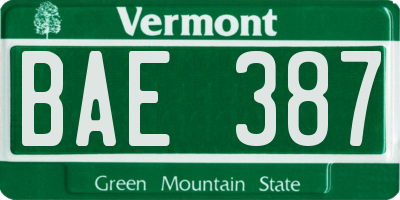 VT license plate BAE387