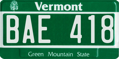 VT license plate BAE418