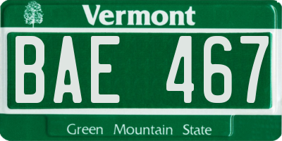 VT license plate BAE467