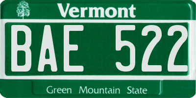 VT license plate BAE522