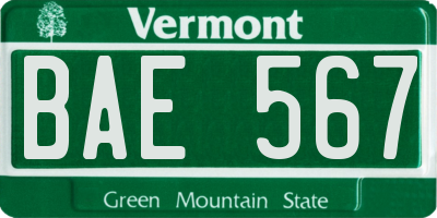 VT license plate BAE567