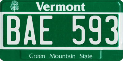 VT license plate BAE593