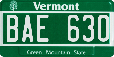 VT license plate BAE630