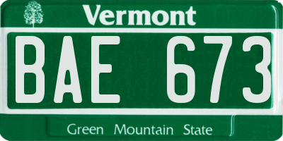 VT license plate BAE673