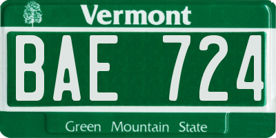 VT license plate BAE724