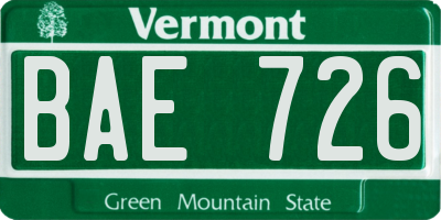 VT license plate BAE726