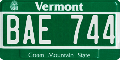 VT license plate BAE744