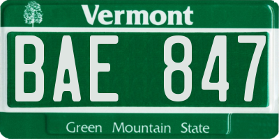 VT license plate BAE847