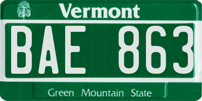 VT license plate BAE863