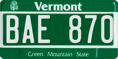 VT license plate BAE870