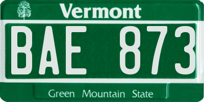 VT license plate BAE873