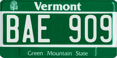 VT license plate BAE909
