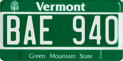 VT license plate BAE940
