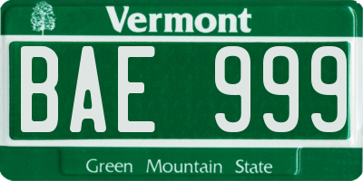 VT license plate BAE999