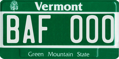 VT license plate BAF000