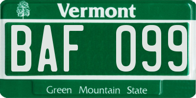 VT license plate BAF099